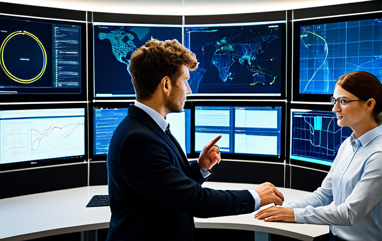 A diverse team of professional electrical engineers and data scientists, fully clothed in modern business attire, collaborating in a sophisticated, futuristic energy control center. They are focused on large holographic displays showing intricate real-time grid data, dynamic power flows, and predictive analytics models. The environment is sleek, well-lit, with glowing interfaces and ergonomic workstations. The atmosphere is one of high-level problem-solving and innovation. The subjects have perfect anatomy, correct proportions, and natural poses. Well-formed hands, proper finger count, natural body proportions. Safe for work, appropriate content, fully clothed, professional, high quality, professional photography, cinematic lighting.