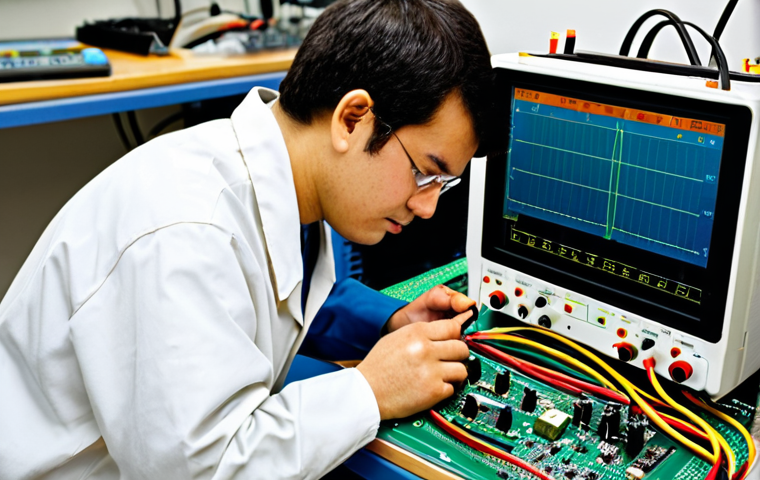 Electronics Technician Using a Multimeter**

"A professional electronics technician, fully clothed in appropriate work attire, using a digital multimeter to troubleshoot a circuit board in a well-lit electronics lab. Various electronic components and tools are visible on the workbench. Safe for work, appropriate content, professional, modest, perfect anatomy, correct proportions, well-formed hands, proper finger count, natural body proportions, high quality, focused, detailed."

**