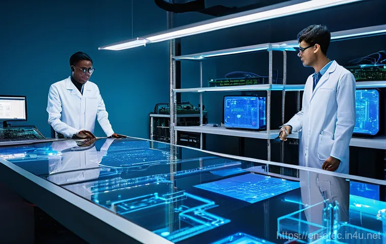 전자기술사와 전자장비 설계 및 운영 - **The Visionary Engineers' Lab:** A brightly lit, futuristic electronic engineering lab. In the fore...