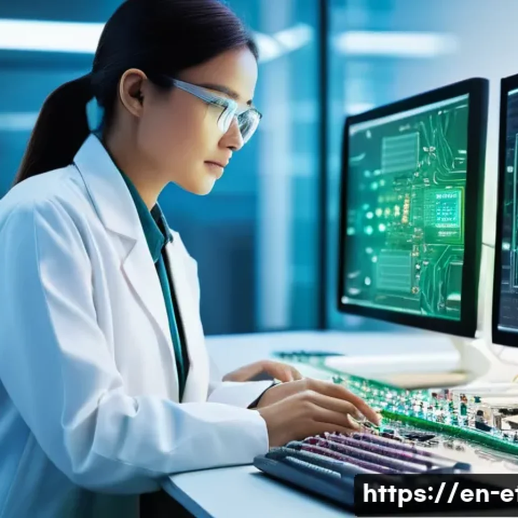 전자기술사와 디지털 회로 설계 원리 - **"The Architect of Digital Dreams"**
    A highly detailed, eye-level shot of a female electrical e...