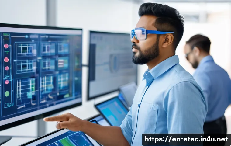 전자기술사 자격증과 직무 연계성 - A professional electrotechnical engineer in a modern industrial control room, wearing safety glasses...