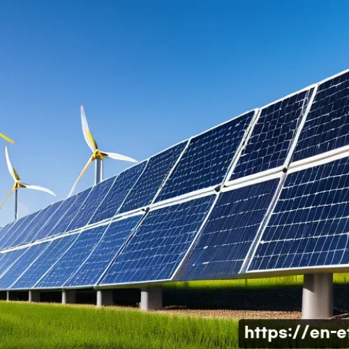 전자기술사와 최신 트렌드 기술 분석 - A futuristic hybrid renewable energy power station featuring large solar panel arrays and towering w...