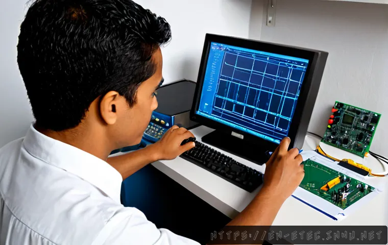 전자기술사 이론과 실제의 차이점 - Photorealistic split-scene comparison of an electronics engineer at a clean office desk studying an ...